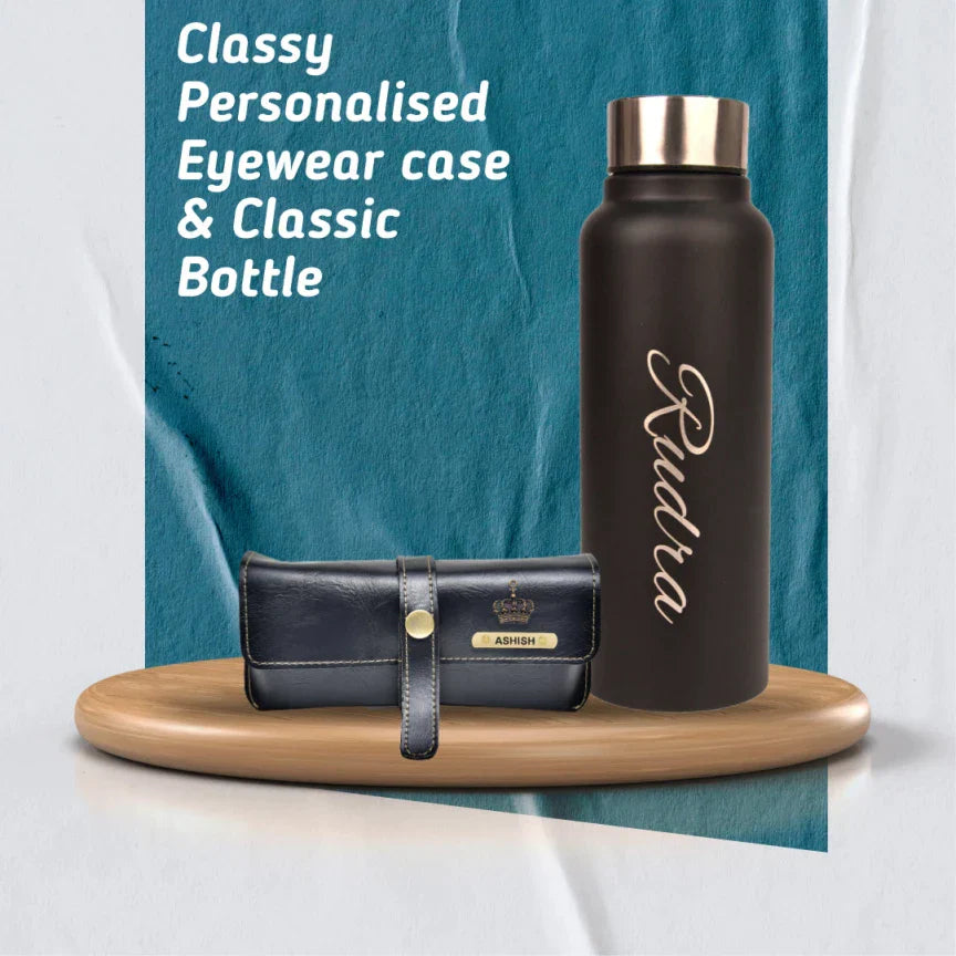 Personalized Perfect Classy Leather Eyewear Case Combo - Black
