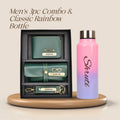 Customized Best Vegan Leather Combo with Water Bottle - Green