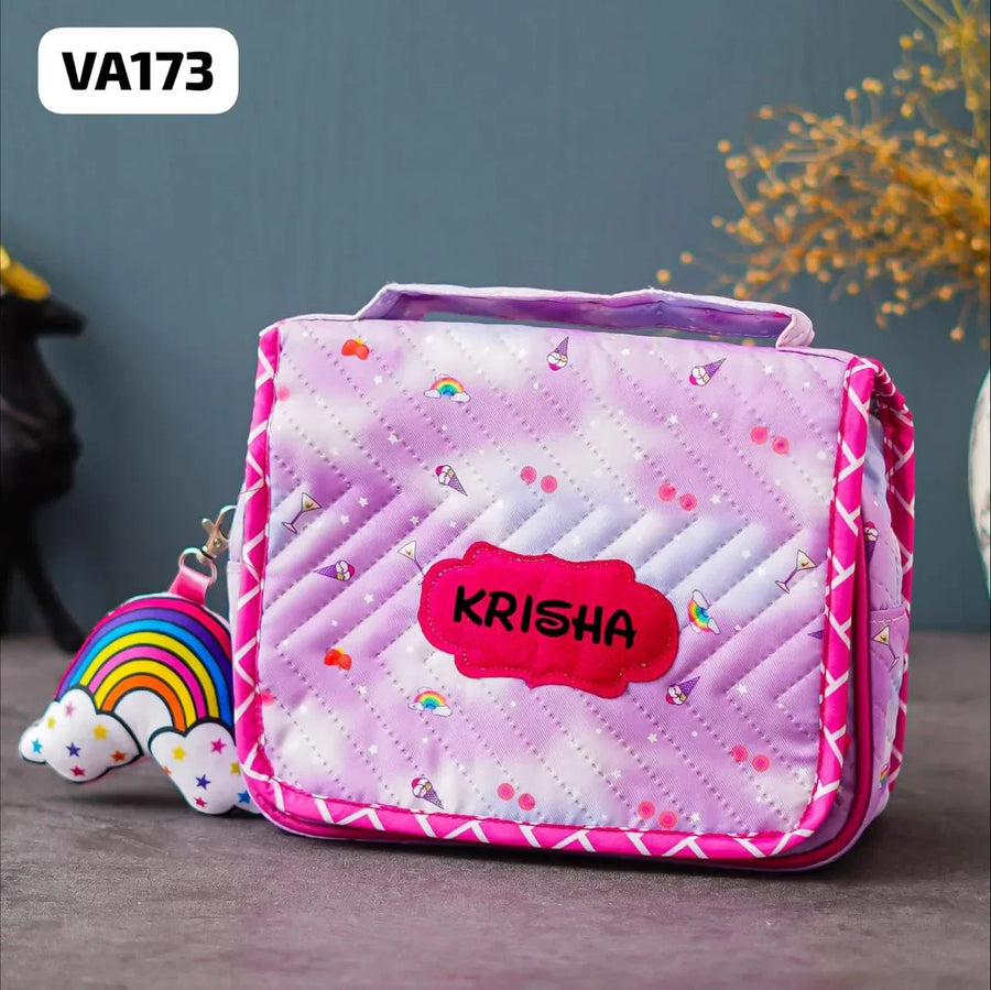 Your Gift Studio Rainbow Print Customised Multipurpose Travel Kit For Kids (Pink)