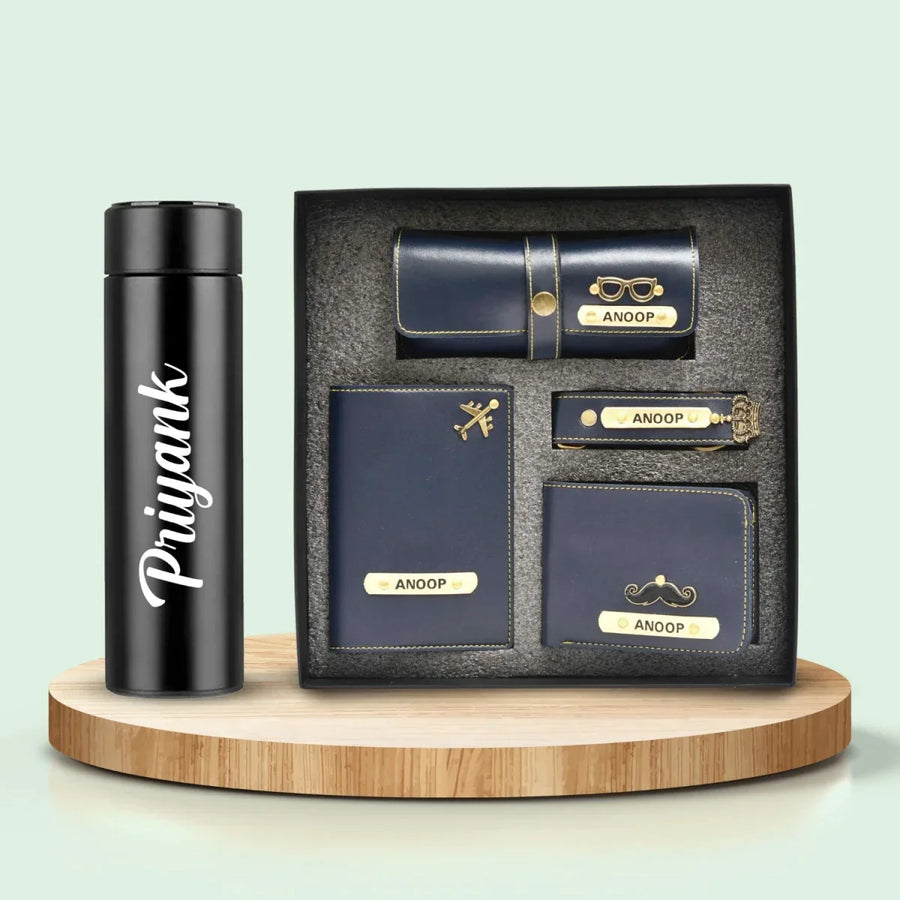 Temperature Bottle & Personalized All in One Men's Combo (4 pcs) - Royal Blue