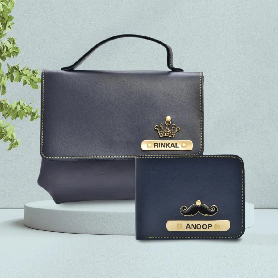 Personalized Couple's Combo : Sling Bag & Men's Wallet - Royal blue