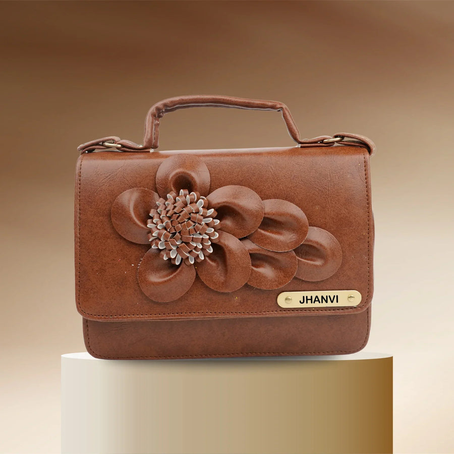 Your Gift Studio Customized Designer Imported Leather Sling Bag - Tan