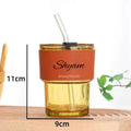 Personalized Leather Sleeve Coffee Tumbler-Tann