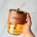 Personalized Leather Sleeve Coffee Tumbler-Tann