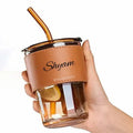 Personalized Leather Sleeve Coffee Tumbler-Tann