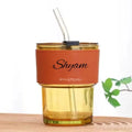 Personalized Leather Sleeve Coffee Tumbler-Tann
