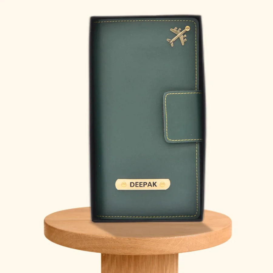 Personalized Travel Wallet (Buttoned) - Olive Green