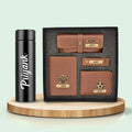 Personalised Temperature Bottle & All in One Men's Combo (4 pcs) - Tan
