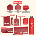 Customized Women Gift with Name & Charm, Leather Lady Wallett, Passport Cover, Water Bottle, Keychain, Customised Pen - Wine