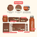 Customized Women Gift with Name & Charm, Leather Lady Wallett, Passport Cover, Water Bottle, Keychain, Customised Pen - Tan