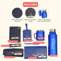 Customized Women Gift with Name & Charm, Leather Lady Wallett, Passport Cover, Water Bottle, Keychain, Customised Pen - Blue