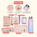 Customized Women Gift with Name & Charm, Leather Lady Wallett, Passport Cover, Water Bottle, Keychain, Customised Pen - Pink