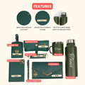 Customized Women Gift with Name & Charm, Leather Lady Wallett, Passport Cover, Water Bottle, Keychain, Customised Pen - Green