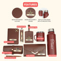 Customized Women Gift with Name & Charm, Leather Lady Wallett, Passport Cover, Water Bottle, Keychain, Customised Pen - Brown