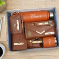 Customized Women Gift with Name & Charm, Leather Lady Wallett, Passport Cover, Water Bottle, Keychain, Customised Pen - Tan