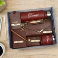 Customized Women Gift with Name & Charm, Leather Lady Wallett, Passport Cover, Water Bottle, Keychain, Customised Pen - Brown