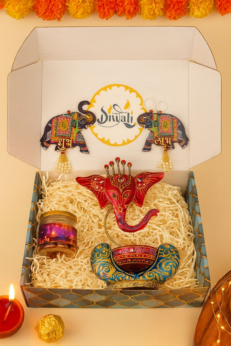 "Diwali Combo 5.0 – 2025 🎉 | Shubh Labh Latkan, Ganesh Ji Big Diya & Almonds – Premium Gift Set"