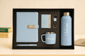 Classy Metal Flip Diary + Classic Metal Pen + Classy Leather Metal Keychain + Classy Card Holder + Classic Smart Bottle  + Stainless Steel Mug - BLUE