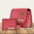 Nexon Leather Personalized Couple's Combo : Chained Sling Bag & Men's Wallet - Wine