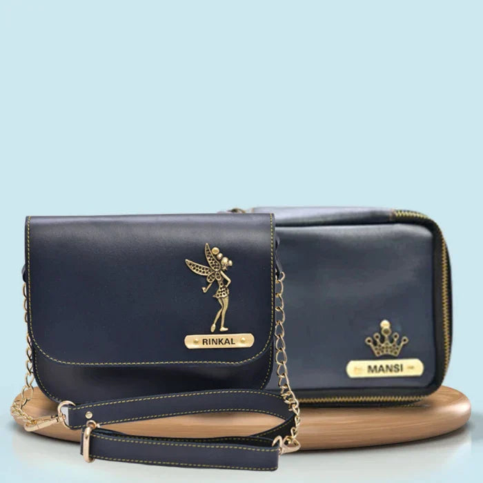 Personalized Mini make up kit + Chained Sling bag - Blue