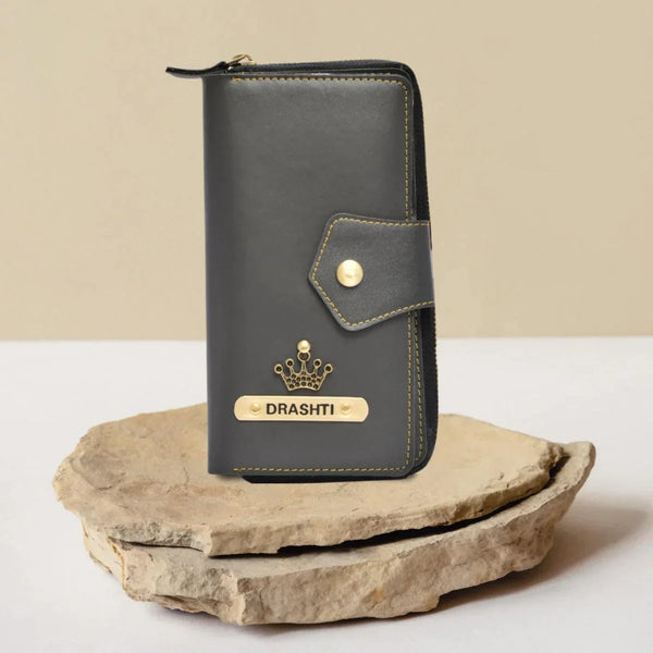 Personalized Zip-around Lady Wallet - Grey