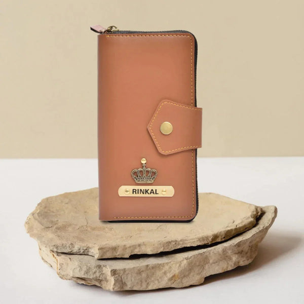 Personalized Zip-around Lady Wallet - Tan