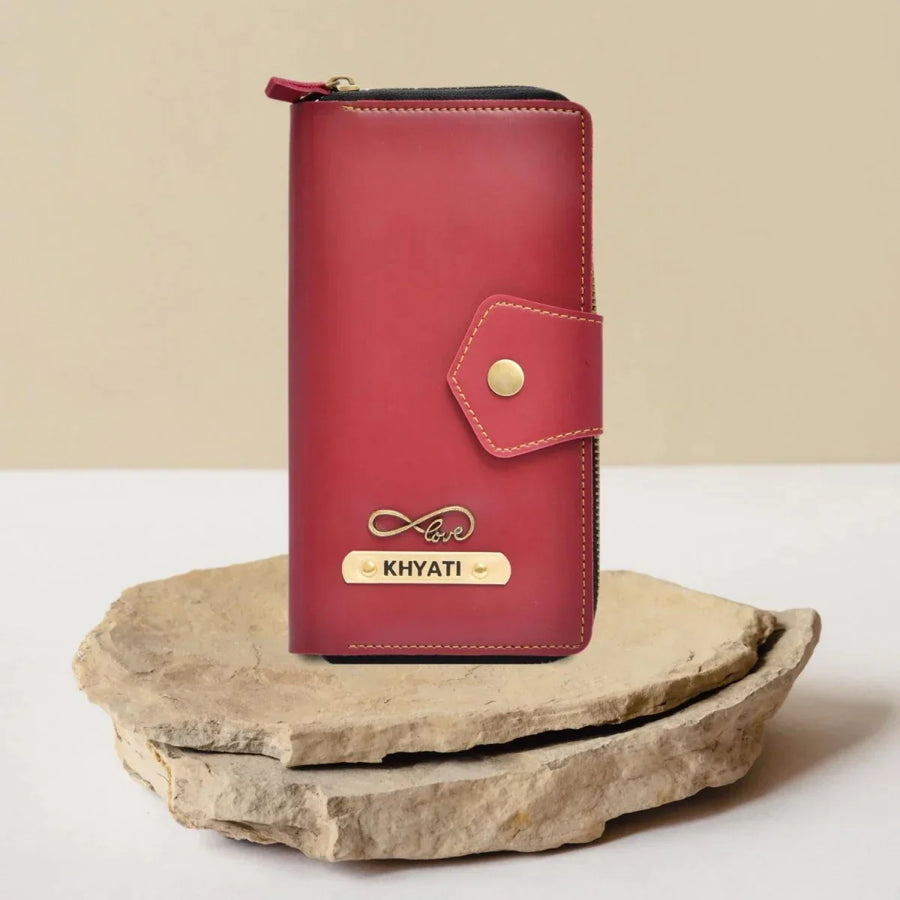 Personalized Zip-around Lady Wallet - Wine
