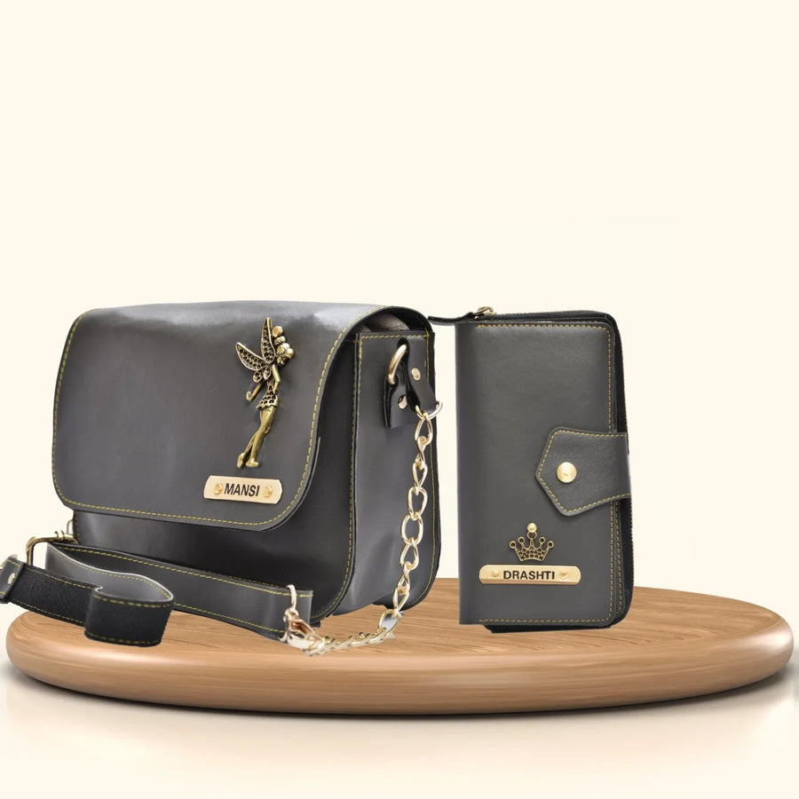 Women's Combo : Premium Lady Wallet & Chained Sling Bag - Pink