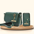 Women's Combo : Premium Lady Wallet & Chained Sling Bag - Olive Green