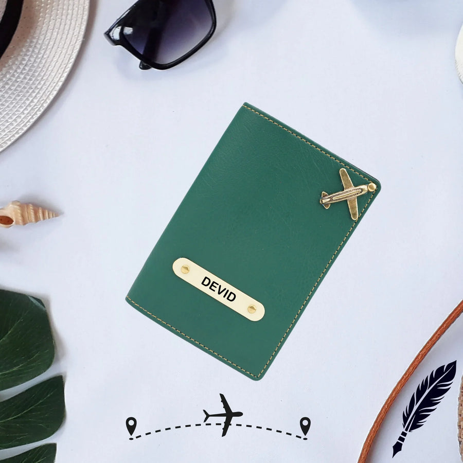 Personalized Nexon Leather Passport Cover - Olive Green
