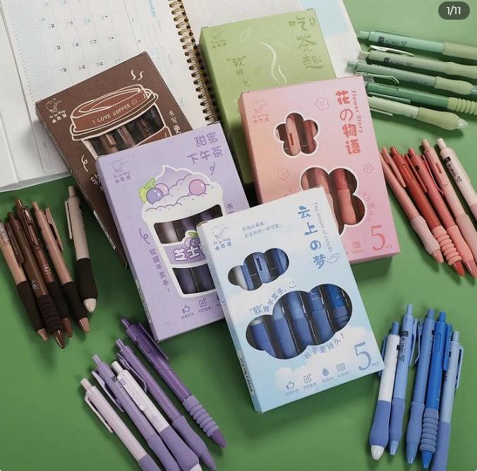 Japanese 5 in 1 Soft Grip Black Gel Pen Seta ( 5 pcs )