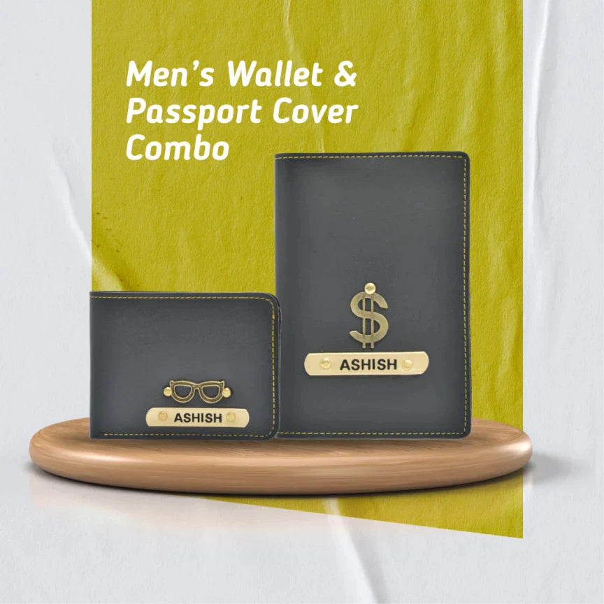 Personalized with Name and Charm Men's 2 Pcs Travel Combo - Grey