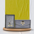 Customized Classy Leather Lady Wallet and Passport Cover Combo - Grey