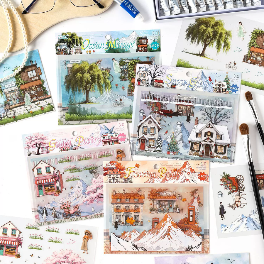 Seasonal Tour Scenery  Journaling Scrapbooking Stickers Sheets ( 3 Sheets )