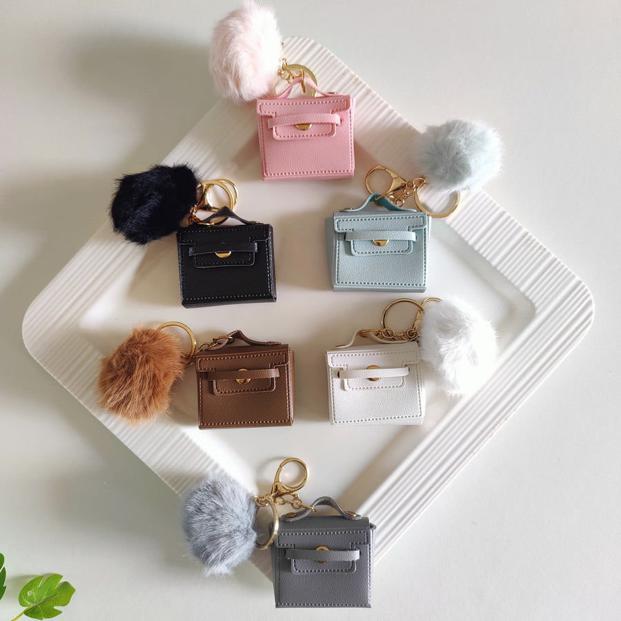 Mini Coin Purse Pouch With Pompom Keychain ( 1pc )