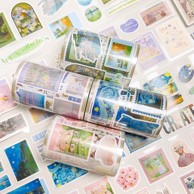 Oil Painting Van Gogh Style Journaling Stamp Sticker Roll ( 1pc )