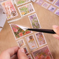 Floral Flower Retro Journaling Stamp Sticker Roll ( 1pc )