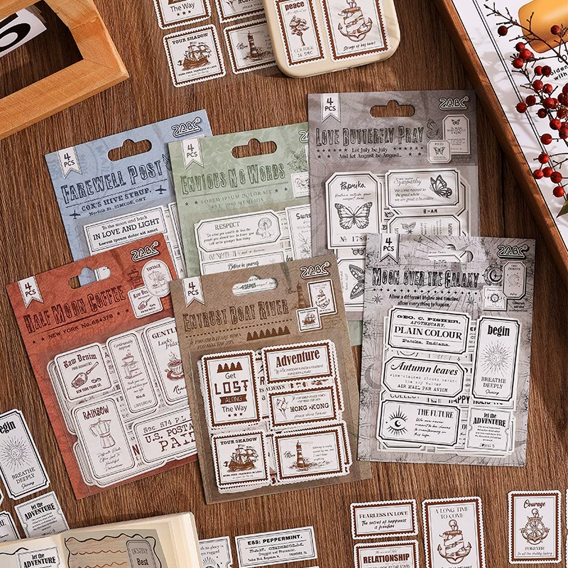 Post Card Stamp Journaling Sticker Sheets ( 4 Sheets )