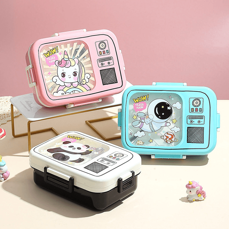 Retro TV Bento Meal Stainless Steel Three Compartment 100% Leakproof Lunch Box ( 1pc )