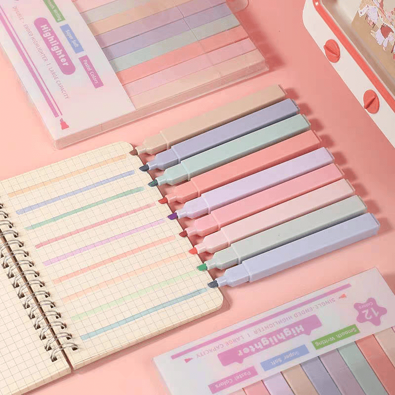 Aesthetic Pastel Highlighter Set ( 12pcs )