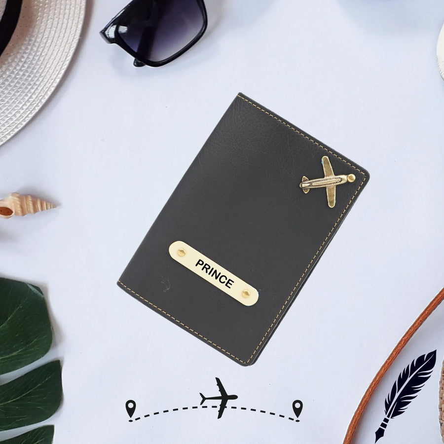 Personalized Nexon Leather Passport Cover - Black