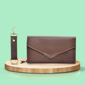 Vegan Leather Lady Wallet and Keychain - Brown