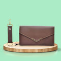 Vegan Leather Lady Wallet and Keychain - Brown